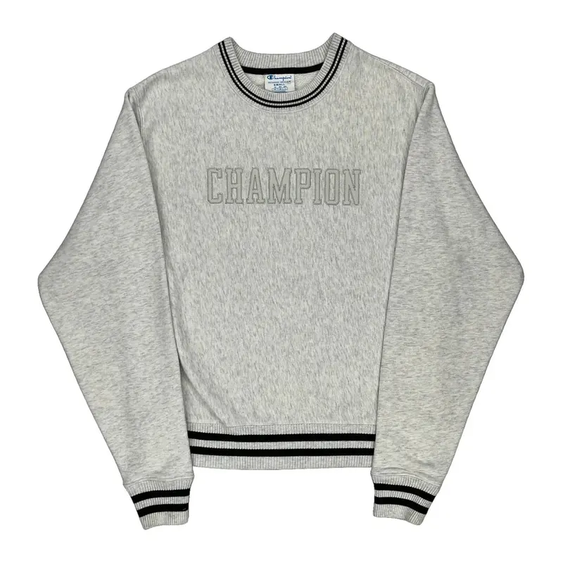 Reverse Weave Champion Spellout Sweatshirt - Small Grey Cotton Blend