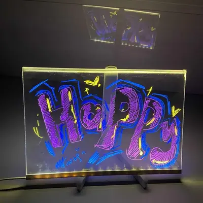LED color note board with stand,2024 New Glowing Acrylic Message Marker Board, Glowing dry erase board can be used as a drawi...
