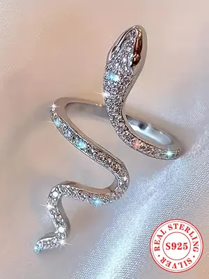 925 Sterling Silver Fashion Snake Design Ring, Rhinestone Decorated Ring, Fashion Jewelry Accessories for Women, Trendy All-m...