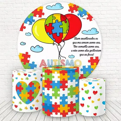 Aperturee Balloon Puzzles Autism Awareness Round Backdrop Kit | Circle Birthday Backdrop Cover | Custom Round Backdrop | Circ...