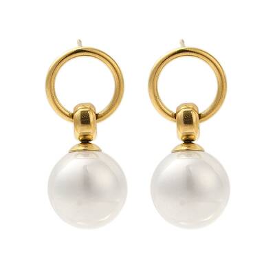304 Stainless Steel Shell Pearl Round Stud Earrings for Women