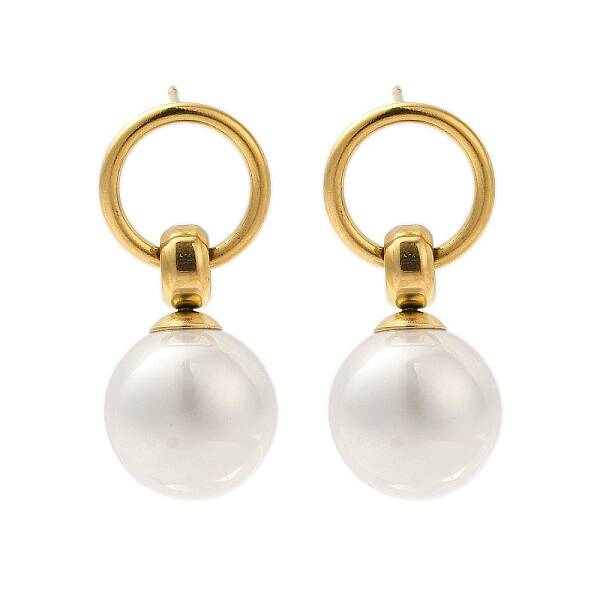 304 Stainless Steel Shell Pearl Round Stud Earrings for Women