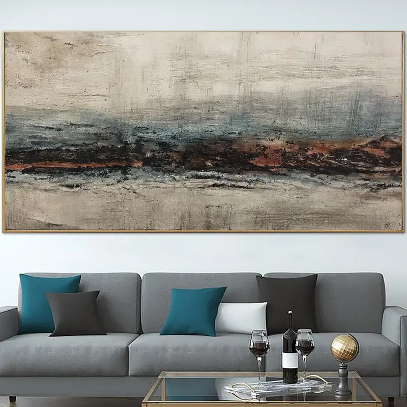 Abstract Gray Painting on Canvas Landscape Oil Painting Black And White Artwork Fine Art Modern Canvas Art Living Room Decor ...