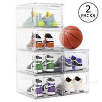 Anyask Drop Front Plastic Shoe Box with Clear Door, Stackable For Display Sneakers Easy Assembly Fit up to US Size 12 (A Set ...