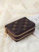 Women's Summer Retro Heart Print Double Zipper Around Coin Purse, Gifts for Her, Simple Multi-card Card Holder, Pu Leather Ea...