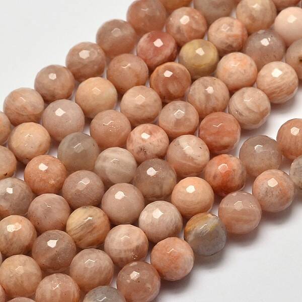 Faceted Round Natural Sunstone Beads Strands
