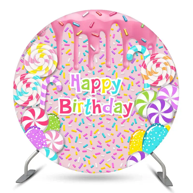 Aperturee Honey Candy Lollipop Circle Happy Birthday Backdrop | Circular Birthday Backdrop Cover | Round Party Backdrop | Cus...