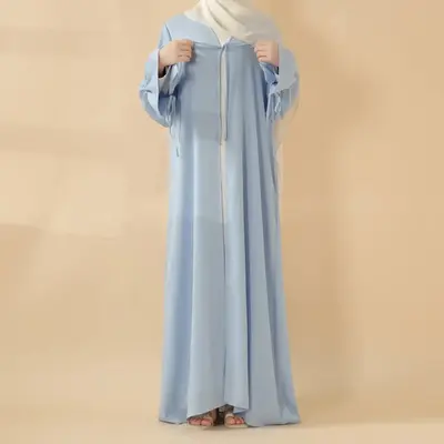 Front Bowknot Ribbon Tie With Ruffle Sleeves (MOA117) elegant design abaya women