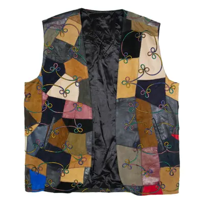 Mens Gilet Brown Leather Suede Patchwork XL