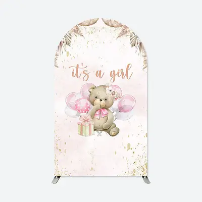 Aperturee Its A Girl Pink Boho Bear Baby Shower Arch Backdrop | Chiara Arch Backdrop Diy | Diy Chiara Backdrop Cover | Circle...