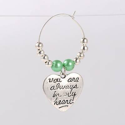 Tibetan Style Heart with Word You Are Always In My Heart Wine Glass Charms