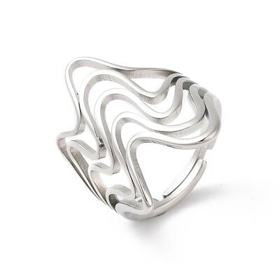 Non-Tarnish 304 Stainless Steel Wave Adjustable Rings for Women