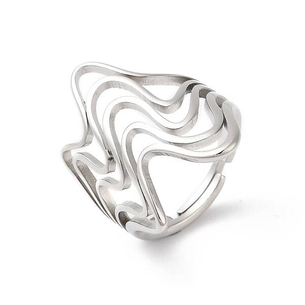 Non-Tarnish 304 Stainless Steel Wave Adjustable Rings for Women