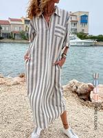 Women's Striped Print Button Front Shirt Dress, Elegant Collared Dress for Spring & Fall, Ladies Clothes for Daily Wear, Beac...