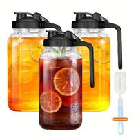 3pcs, Glass Pitchers With Handle Lid, Wide Mouth Glass Mason Jar Pitcher, 64oz 2 Quart Heavy Duty Glass Pitcher With Lid And ...