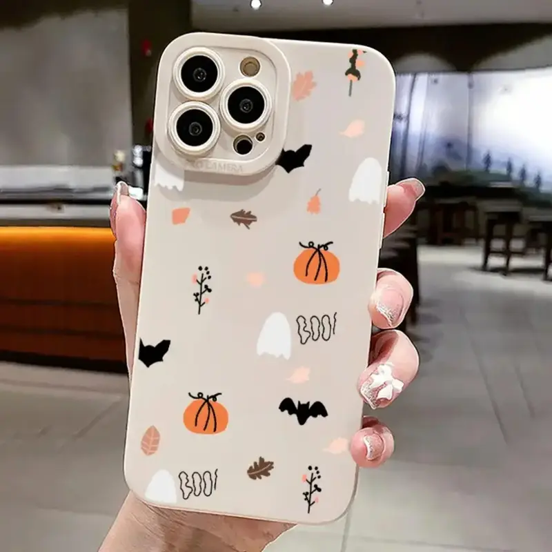Halloween Themed Phone Case, Cute Ghost & Pumpkin Pattern Phone Case, Shockproof Phone Protective Cover Compatible with iPhon...