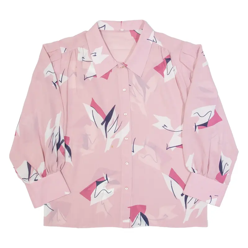 Womens Printed Shirt Pink Collared Long Sleeve Crazy Pattern L