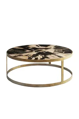 Brass Framed Round Wooden Coffee Table | Andrew Martin Carlos