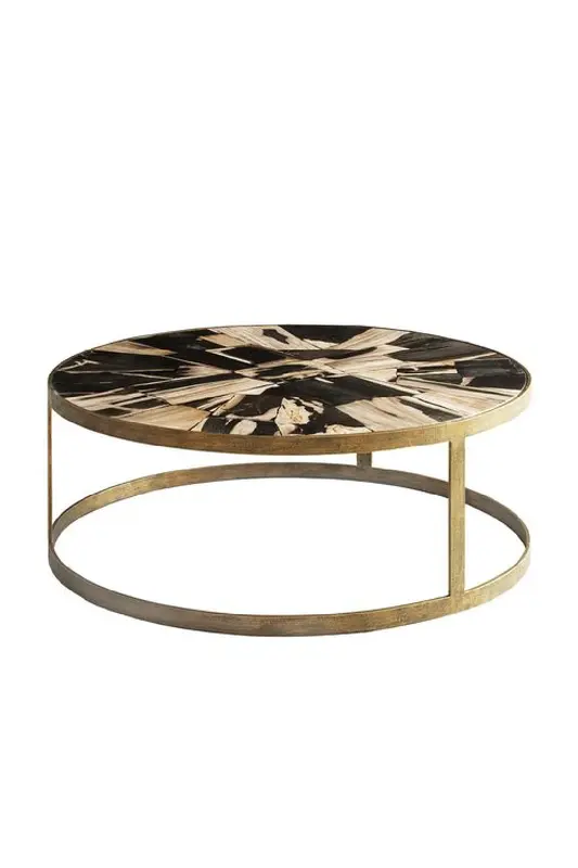 Brass Framed Round Wooden Coffee Table | Andrew Martin Carlos