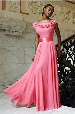 Goddiva Cowl Neck A-Line Chiffon Maxi Dress - Coral