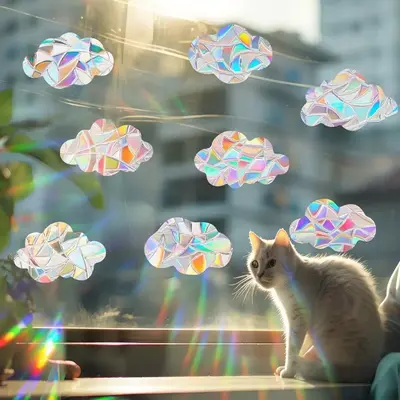 Colorful Sun Catcher Rainbow Window Film, 8 Counts/set Anti-bird Collision Electrostatic Sticker, Decorative Sticker for Home...