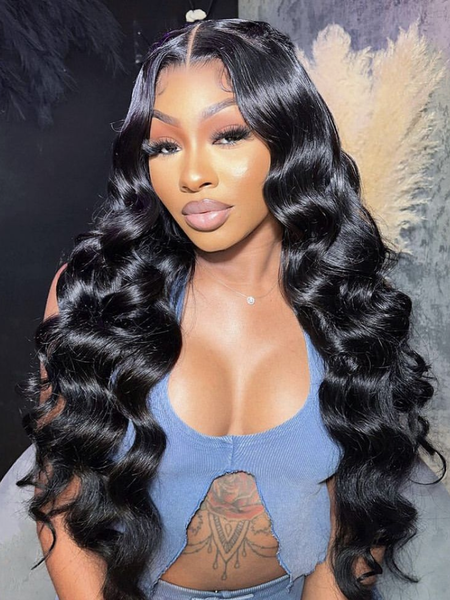 22inch Pre Cut 6x4.5 Lace 200% Density Body Wave Black Wig With Breathable Cap Air Wig
