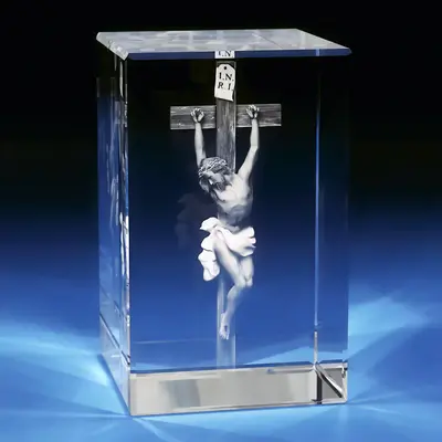 3D Memory Crystal™ - Tabletop - Rectangle - Christian Cross-Large