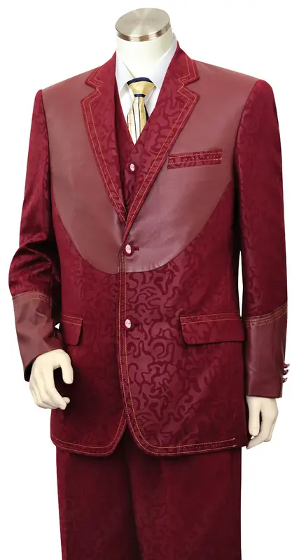 Canto Men's 3 Piece Fashion Suit  Fancy Pattern with Leather Trim Shopify