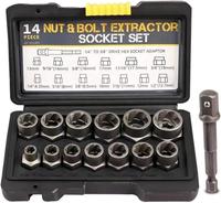 Impact Bolt & Nut Remover Set,13+1 Pieces Bolt Extractor Tool Set with Solid Storage Case,Extraction Socket Set for Removing ...