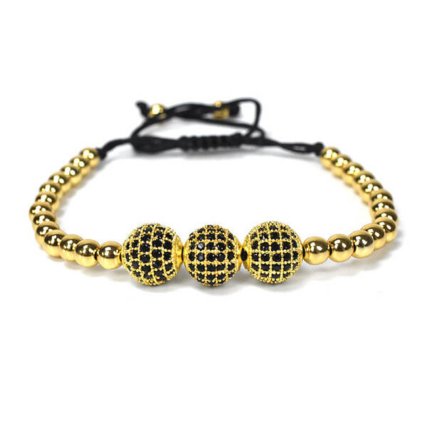 Adjustable Brass with Black Cubic Zirconia Beaded Braided Bracelets