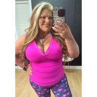 Ribbed Body Contour Snap  V-Neck Racerback Cami Top W/ Built-In Bra Rebel Raven