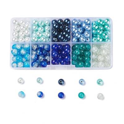 Mixed Baking Painted Crackle Glass & Glass Pearl Bead Sets