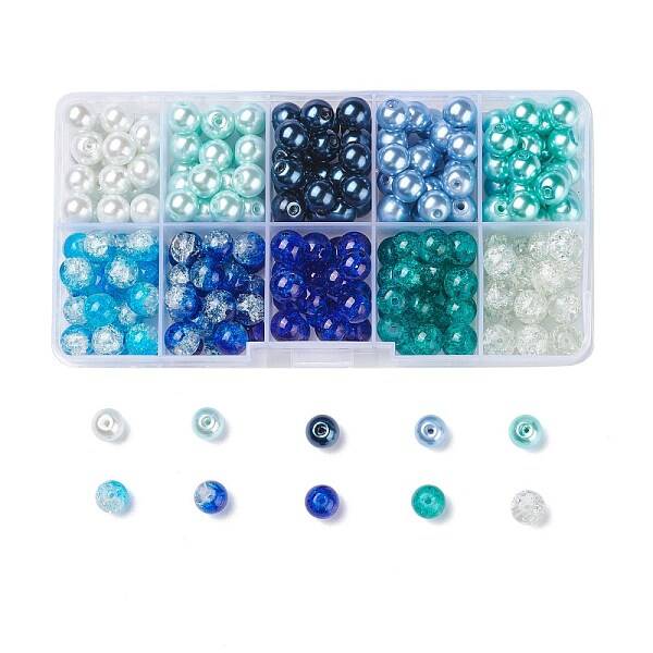 Mixed Baking Painted Crackle Glass & Glass Pearl Bead Sets