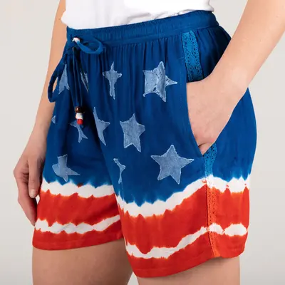 Stars & Stripes Hand Dyed Drawstring Shorts - 2X