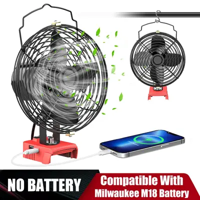 Portable Jobsite Fan for Milwaukee M18 Battery, Battery Not Included, Cordless Works Fan Battery Powered Fan 18V 17W 3500RPM ...
