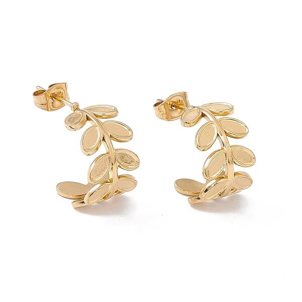 Ion Plating(IP) 304 Stainless Steel Olive Leaf Wrap Stud Earrings