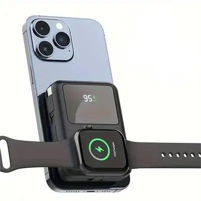 10000mAh Magnetic Wireless Power Bank, Portable Mini Charger with Built-in Cable, PD 20W Fast Charging Power Bank Compatible ...