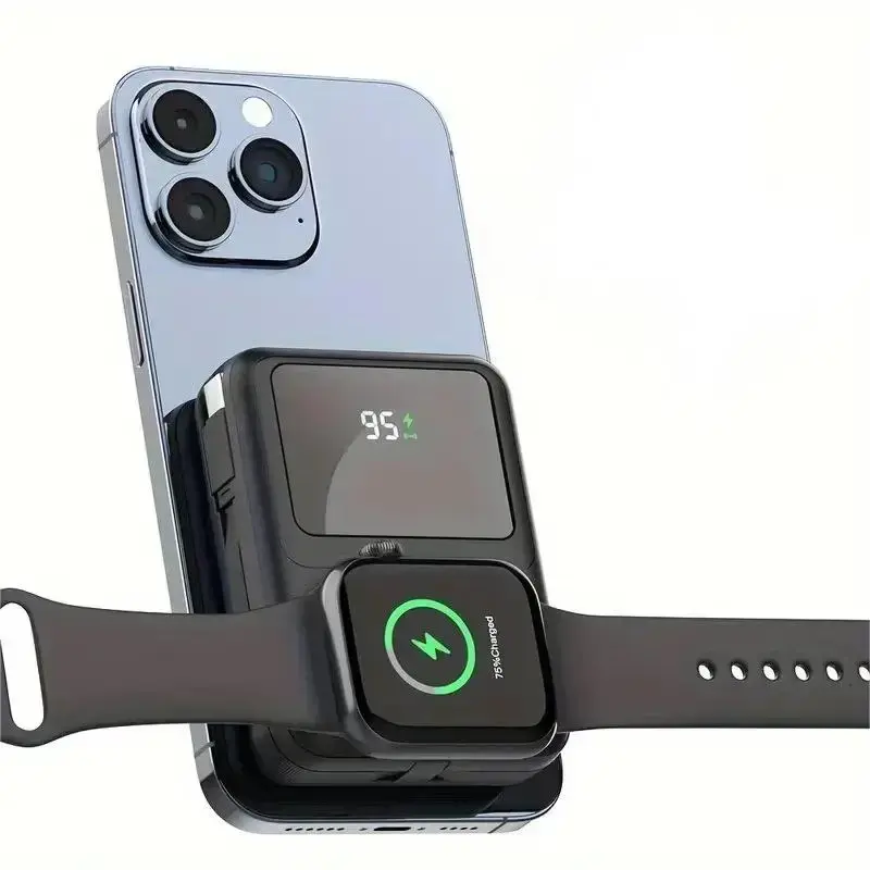 10000mAh Magnetic Wireless Power Bank, Portable Mini Charger with Built-in Cable, PD 20W Fast Charging Power Bank Compatible ...