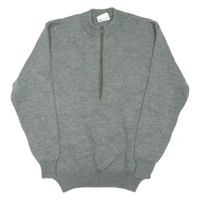 Military Mens Jumper Grey 1/2 Zip Chunky Knit Wool XL