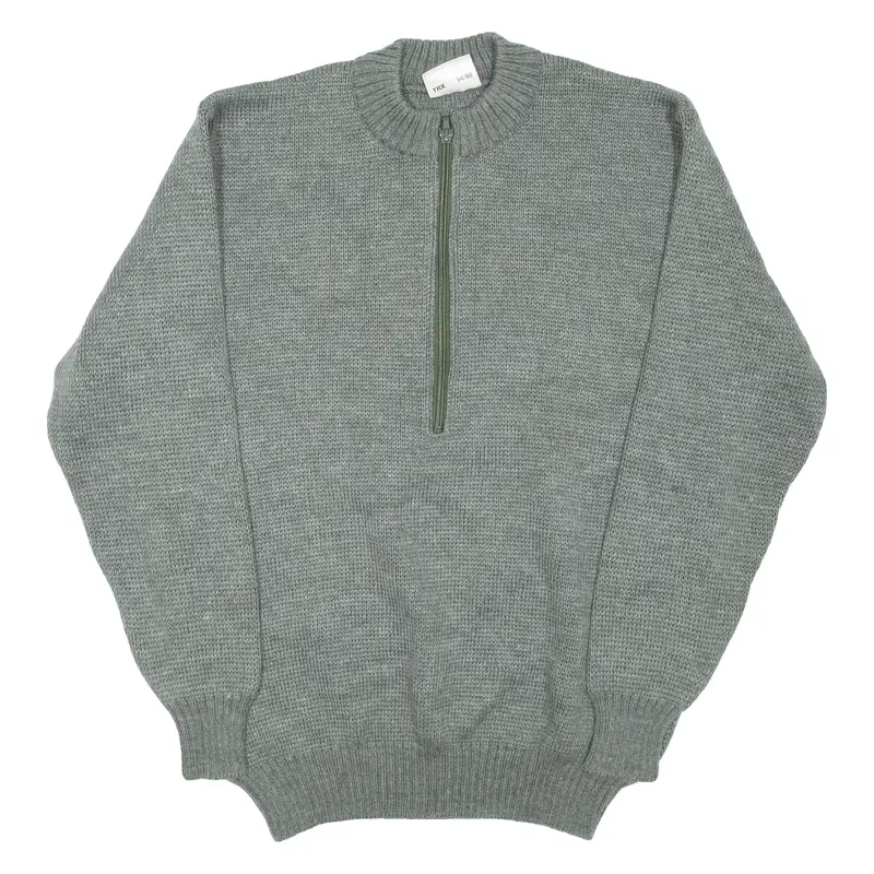 Military Mens Jumper Grey 1/2 Zip Chunky Knit Wool XL