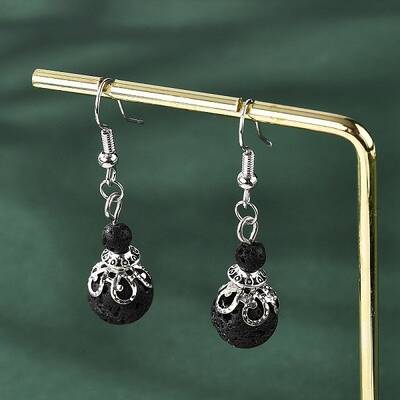 Natural Lava Rock Bead Dangle Earrings