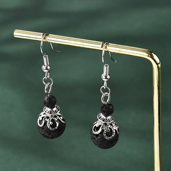 Natural Lava Rock Bead Dangle Earrings