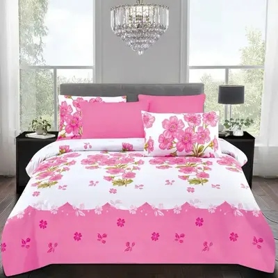 Brand Name - 6 Pcs Bedsheets with Floral Design, Featuring Pink and White Patterns, Ideal for Comfortable Sleep
