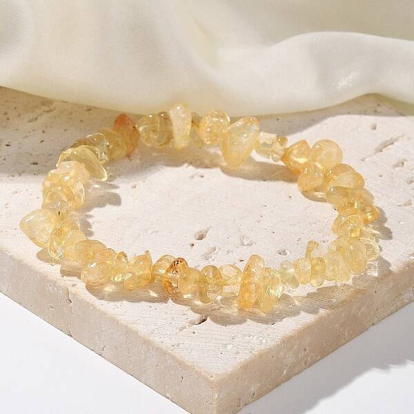 Chips Natural Citrine(Dyed & Heated) Beaded Stretch Bracelets
