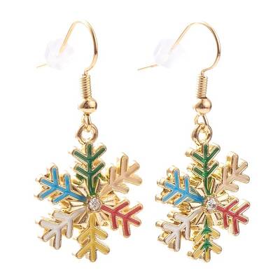 Alloy Enamel Snowflake Dangle Earrings for Christmas
