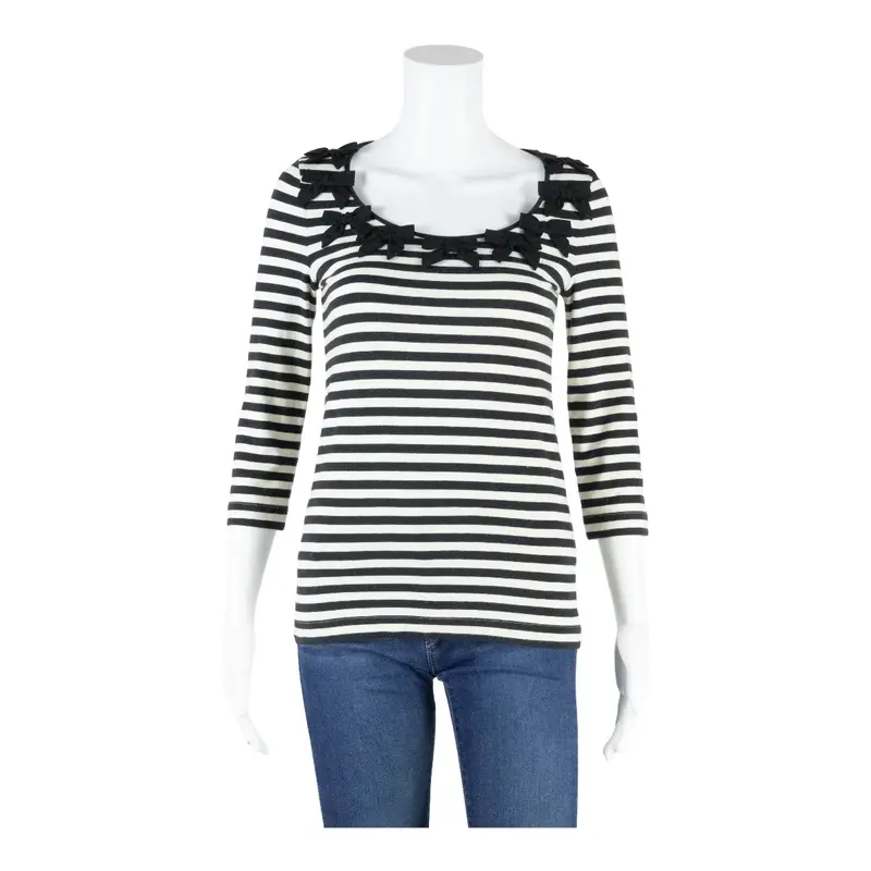 KATE SPADE Bow Design Top Black Striped 3/4 Sleeve Womens XXS