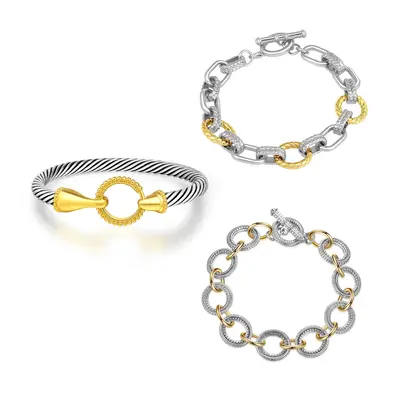 Mytys Two Tone Bracelet for Women Knot Twisted Bangle Link Chain Bracelet Cable Wire Vintage Bracelets Jewelry Set for Women ...