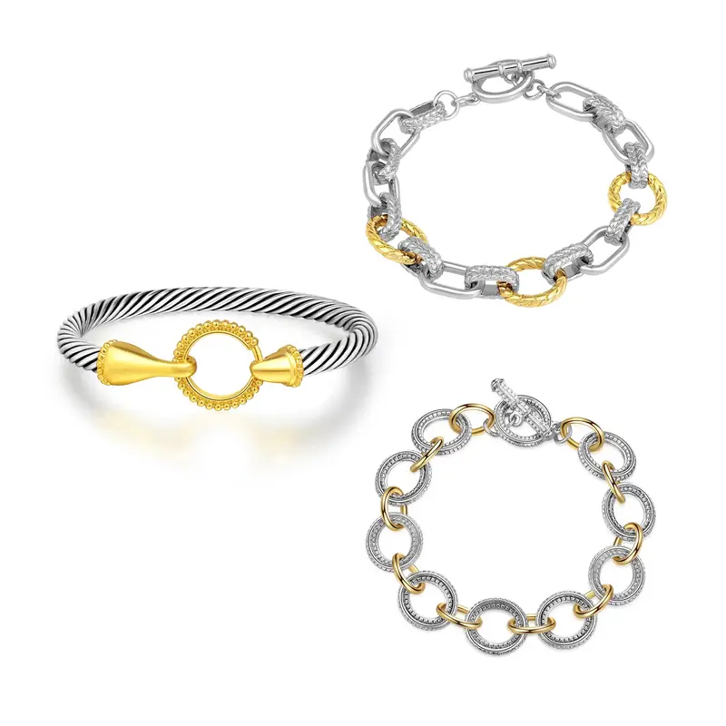 Mytys Two Tone Bracelet for Women Knot Twisted Bangle Link Chain Bracelet Cable Wire Vintage Bracelets Jewelry Set for Women ...