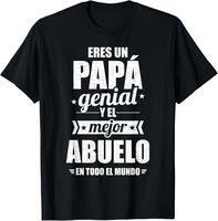 classic cotton graphic fashion round neck men tee Eres un papa genial mundo T-Shirt Top Shortsleeve Casual Menswear Fabric Na...