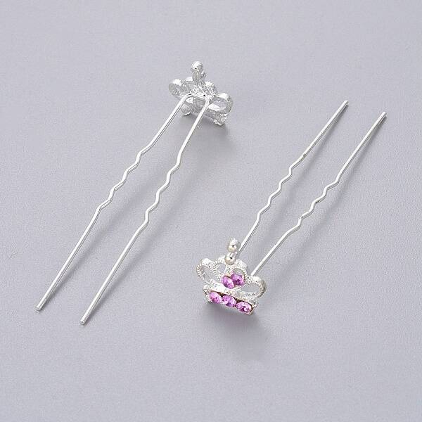 (Defective Closeout Sale) Lady's Hair Accessories Silver Color Plated Iron Rhinestone Hair Forks